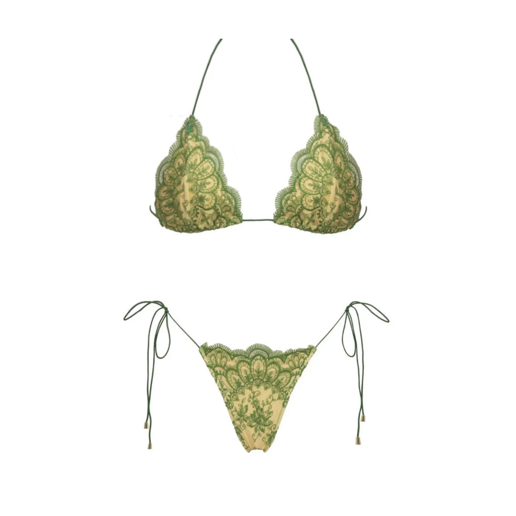 Ivy Green Lace Crochet three piece swimsuit