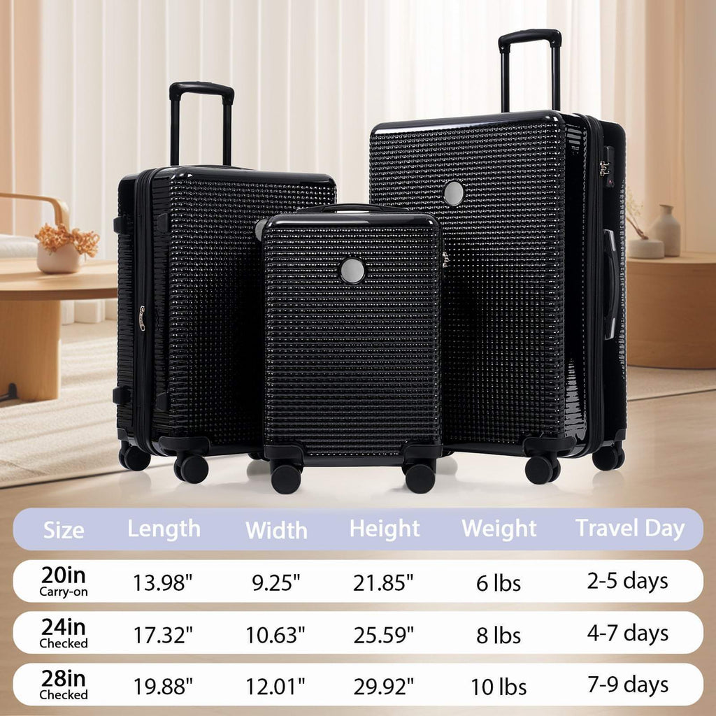 3 Piece Set Of Hard Shell Suitcases With Wheels, Light Expandable