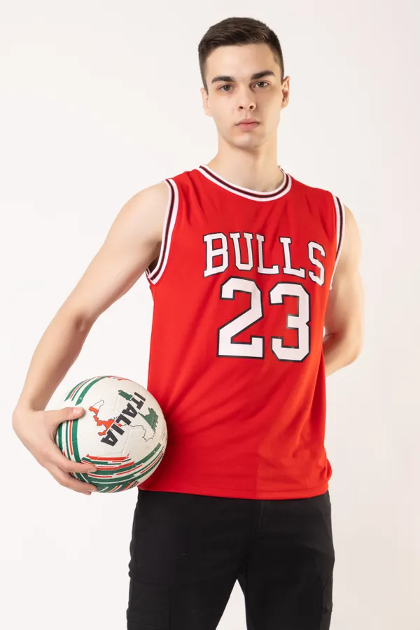 Stylish Red Round Neck Printed Sleeveless Sando for Men (Size-M)
