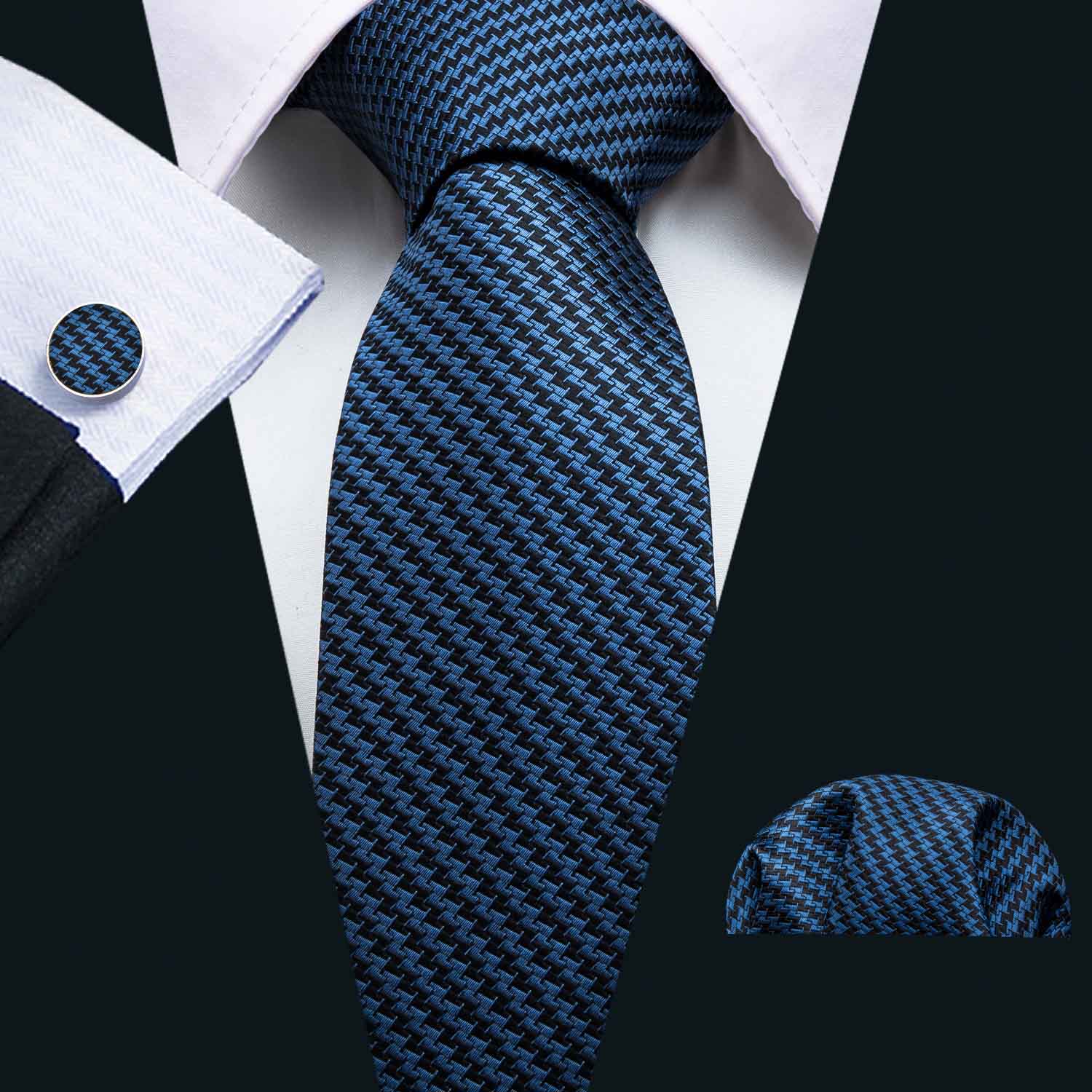 Coffret Cravate en Soie — Bleu & Noir